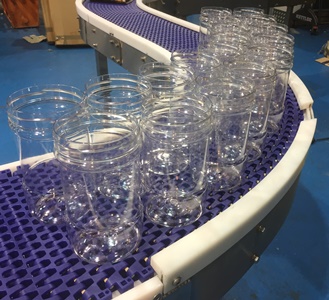 Glass Bottles on a Modular Belt Conveyor