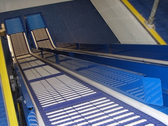 warehouse storage system photo showing curved belt bend